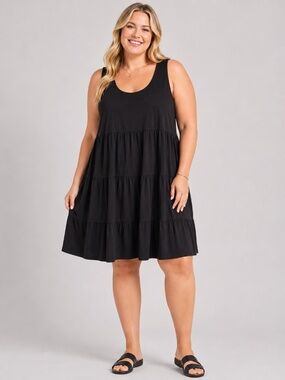 Allen Allen Women's 3X Black T-Shirt Dress Sleeveless Knee Length w/Tag